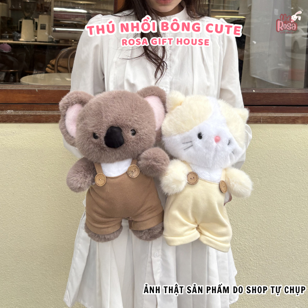 Gấu bông thú nhồi bông cute mặc yếm dễ thương – Koala, mèo, voi, heo, ếch siêu mềm mịn quà tặng 31CM - ROSA GIFT HOUSE