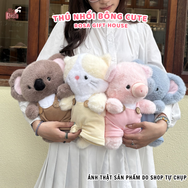 Gấu bông thú nhồi bông cute mặc yếm dễ thương – Koala, mèo, voi, heo, ếch siêu mềm mịn quà tặng 31CM - ROSA GIFT HOUSE