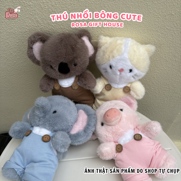 Gấu bông thú nhồi bông cute mặc yếm dễ thương – Koala, mèo, voi, heo, ếch siêu mềm mịn quà tặng 31CM - ROSA GIFT HOUSE