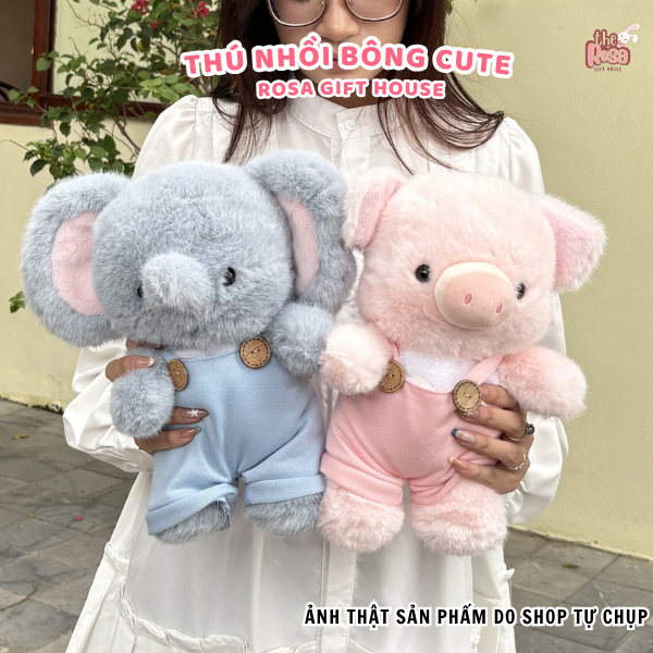 Gấu bông thú nhồi bông cute mặc yếm dễ thương – Koala, mèo, voi, heo, ếch siêu mềm mịn quà tặng 31CM - ROSA GIFT HOUSE