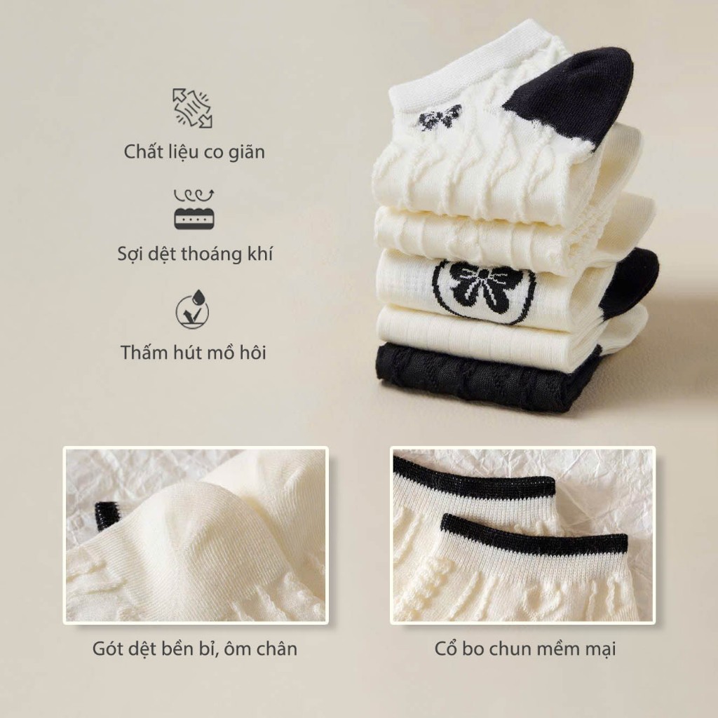 Tất vớ nữ cổ bèo cách điệu phong cách tiểu thư, chất liệu mềm mịn thoáng khí - Ekiu Perseper