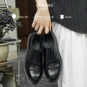 Giày da bò Oxford không dây Black LEMANS OF02.3 - Đế độc quyền Lemans_ Tăng cao 4cm_BH 24T