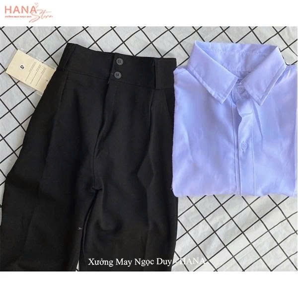 Quần Tây Baggy Nữ Cạp Cao 2Khuy Đi Học đi làm Có Đai Lưng Cao Màu Đen màu xanh than Dáng Dài