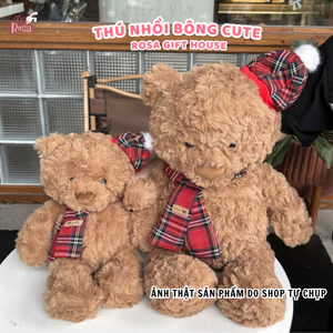 Gấu bông Teddy thắt nơ caro đỏ dễ thương – Gấu bông cao cấp mềm mịn quà tặng
