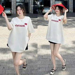 Áo phông thêu chữ Việt Nam cờ đỏ sao vàng dáng thụng giấu quần trẻ trung siêu xinh