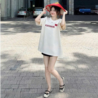 Áo phông thêu chữ Việt Nam cờ đỏ sao vàng dáng thụng giấu quần trẻ trung siêu xinh