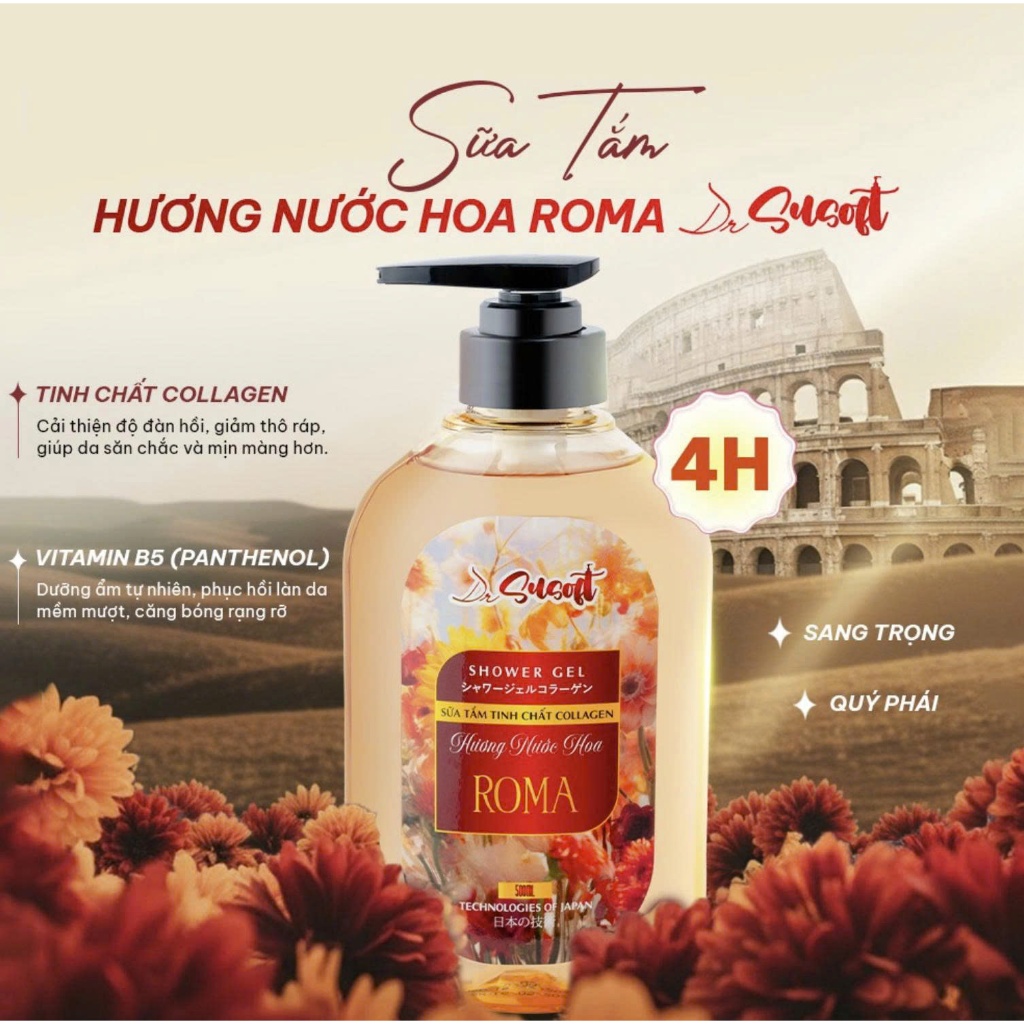 [ MUA 2 GIẢM 50% ] Sữa tắm Cao cấp DrSusoft Siêu cấp ẩm, không nhờn rít sau khi tắm, lưu hương nước hoa 8H