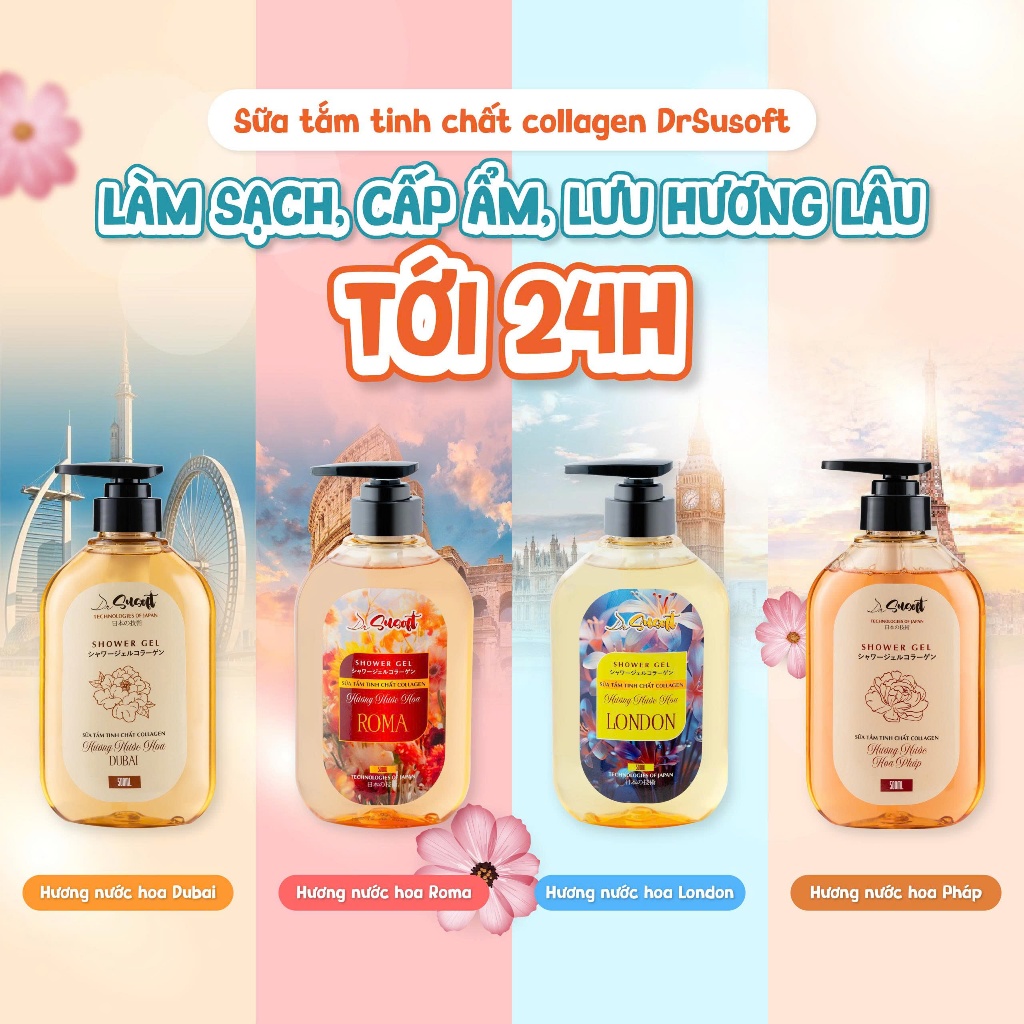[ MUA 2 GIẢM 50% ] Sữa tắm Cao cấp DrSusoft Siêu cấp ẩm, không nhờn rít sau khi tắm, lưu hương nước hoa 8H