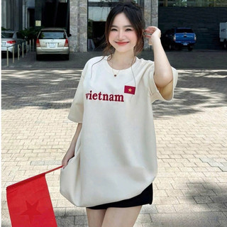 Áo phông thêu chữ Việt Nam cờ đỏ sao vàng dáng thụng giấu quần trẻ trung siêu xinh