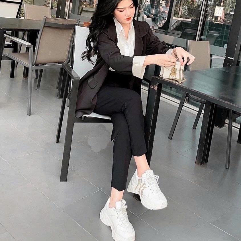 Quần tây nữ đi học lưng cao phối 2 khuy cài kiểu dọc dáng Quần vải nữ cạp cao mặc làm công sở vải dày trơn mềm