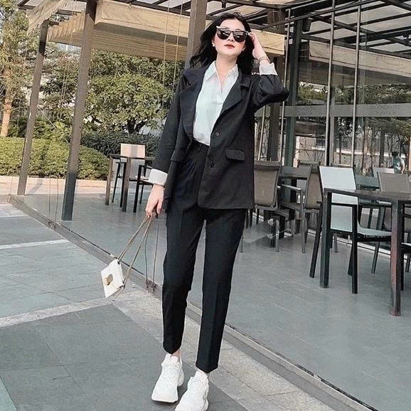 Quần tây nữ đi học lưng cao phối 2 khuy cài kiểu dọc dáng Quần vải nữ cạp cao mặc làm công sở vải dày trơn mềm