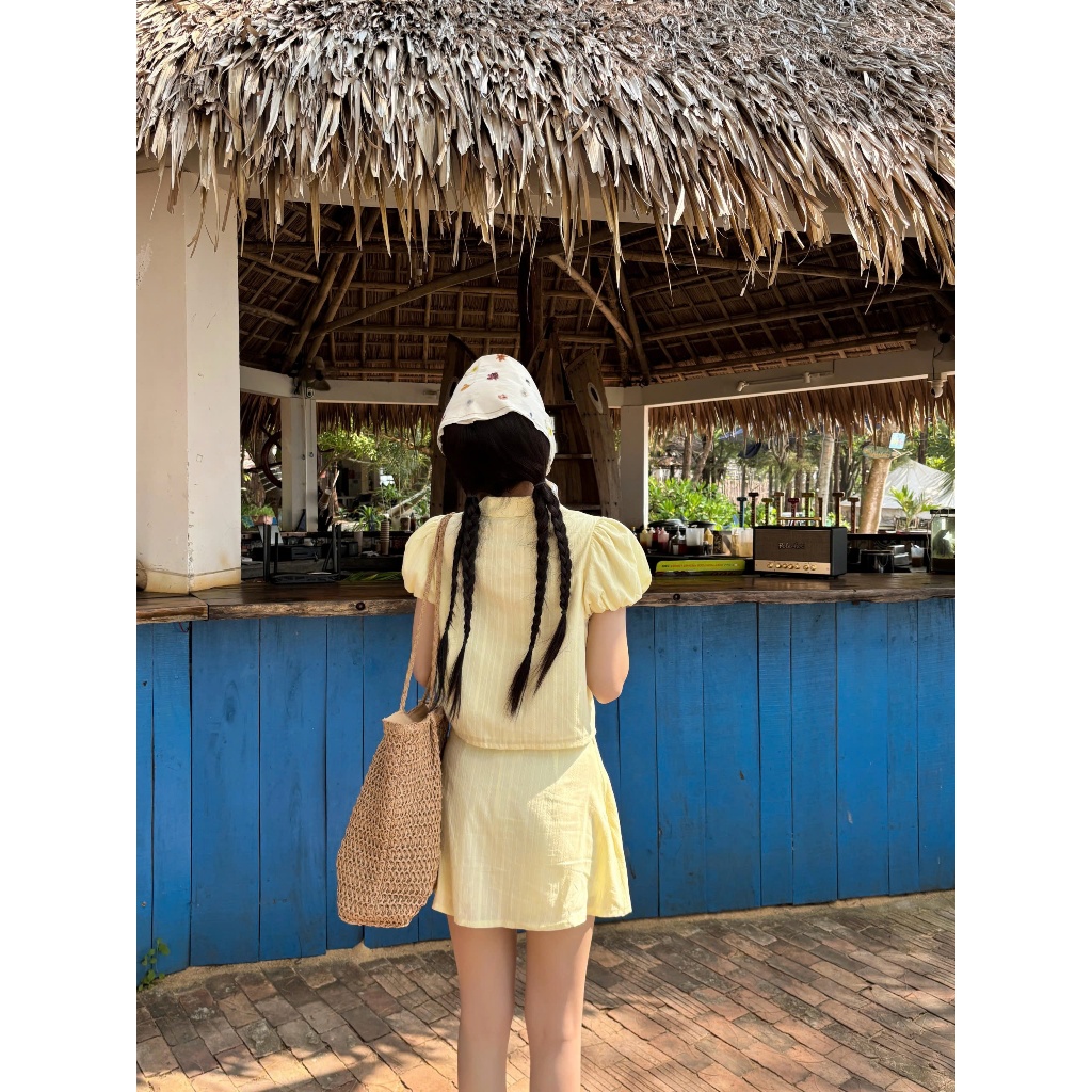 Set Nữ KISIG Áo Croptop Cổ Sen Phối Chân Váy A Lưng Trễ Màu Pastel Mùa Hè SECODEE