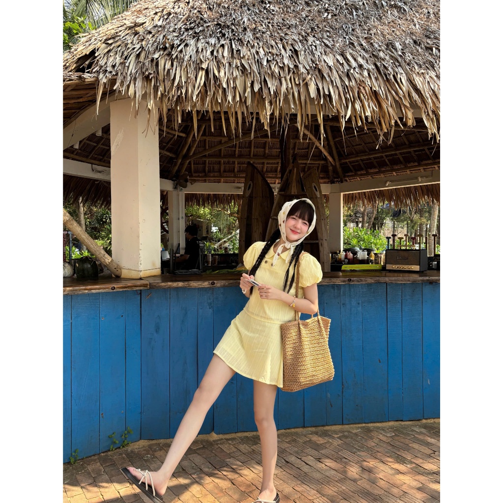 Set Nữ KISIG Áo Croptop Cổ Sen Phối Chân Váy A Lưng Trễ Màu Pastel Mùa Hè SECODEE