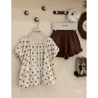 LT - Set áo trễ vai chấm bi mix quần short đũi free size 1694