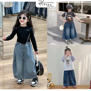 Quần jean ống rộng cho bé, quần bò bé gái, quần jean ống suông cho bé mặc đi học đi chơi phong cách Hàn Quốc