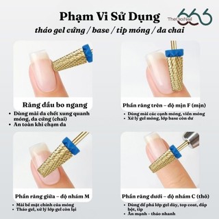 Đầu Mài Thép Carbide VÀNG Thông Số XC C M F XF XXF – Đầu Mài Phá Gel, Đầu Mài 3in1 Chuyên Nghiệp Thegioinail666