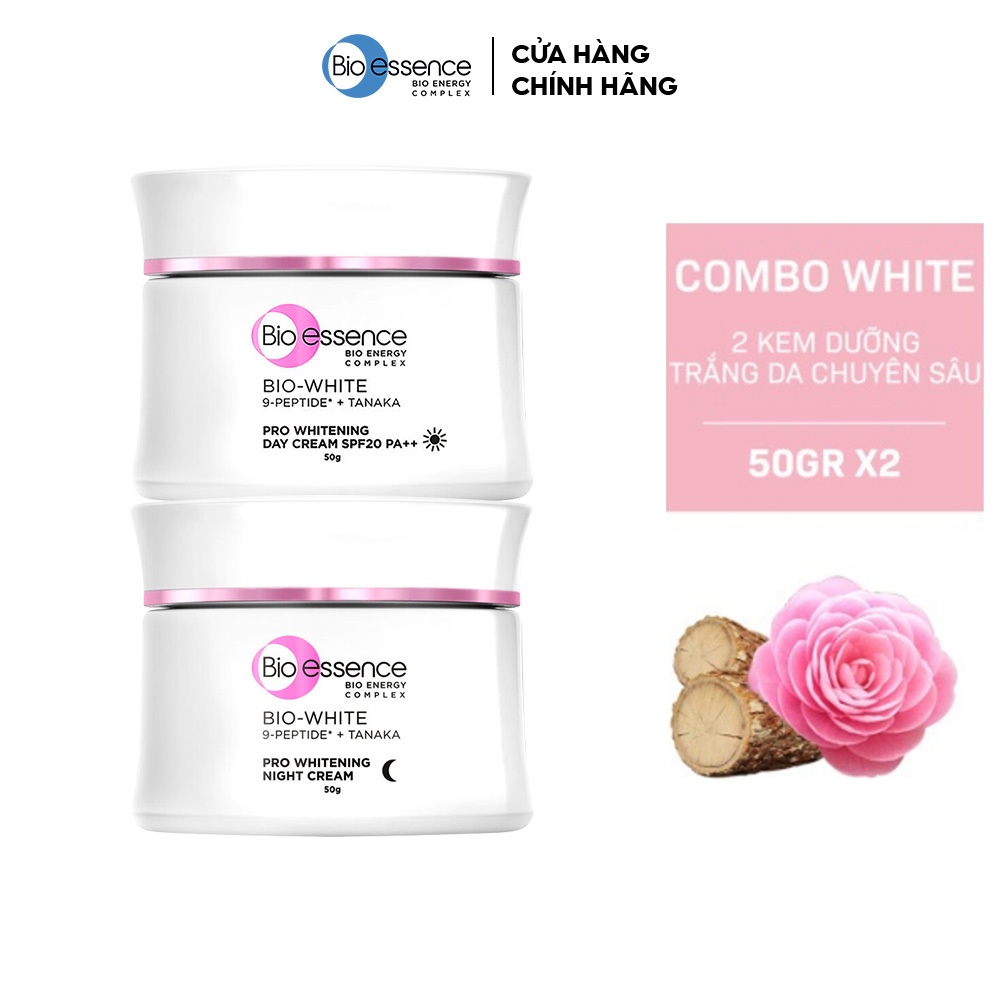 Combo dưỡng da sáng mịn Bio-Essence Bio-White Kem dưỡng ngày và đêm (50gr x2)