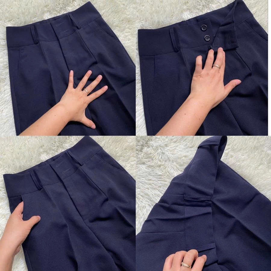 Quần tây baggy đi học nữ 2 khuy cạp lưng cao có đai nịt màu Đen và Xanh than dáng quần vải học sinh nữ dày đi học đẹp