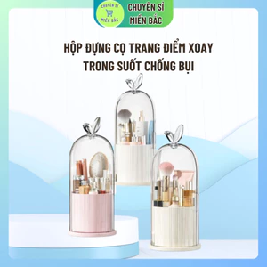 Hộp đựng cọ trang điểm xoay, Ống lưu trữ cọ trang điểm trong suốt chống bụi xoay sáng tạo có hộp đựng bút để bàn