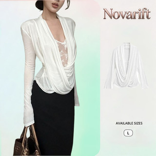 Nova-Áo thun nữ dài tay nối ren Hàn Quốc mới mùa xuân