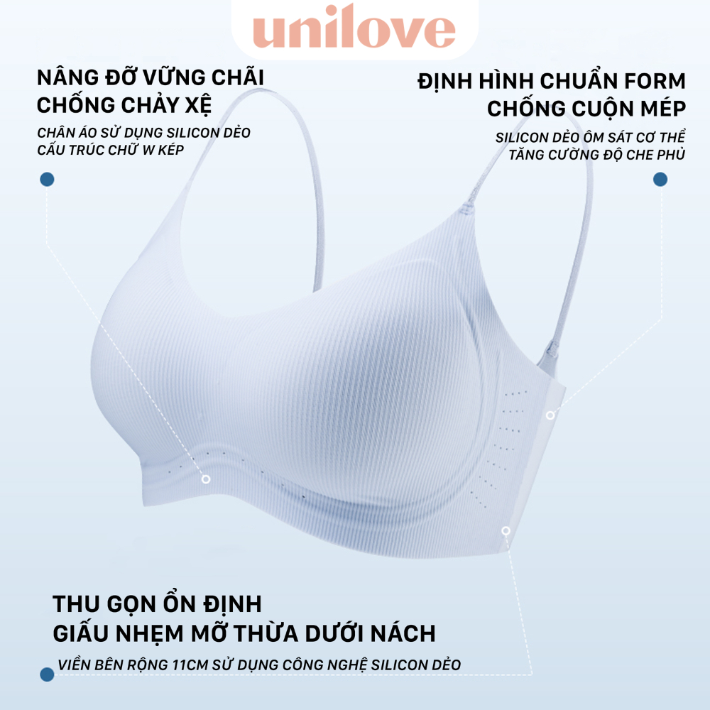 Bra Áo Lót Su Sợi Bạc Hà Mát Lạnh Unilove Không Mắc Cài & Gọng Dây Mảnh Kim Tuyến Mút Mỏng Hè 6338