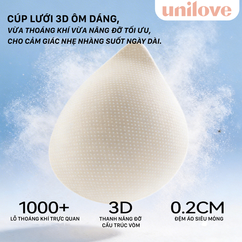 Bra Áo Lót Su Sợi Bạc Hà Mát Lạnh Unilove Không Mắc Cài & Gọng Dây Mảnh Kim Tuyến Mút Mỏng Hè 6338