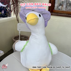 Gấu bông vịt vàng & vịt tím đeo balo đội mũ dễ thương – Thú nhồi bông mềm mịn quà tặng