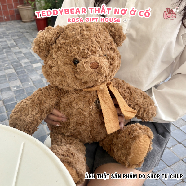 Gấu bông Teddy Bear thắt nơ màu nâu & be cao cấp – Gấu bông mềm mịn quà tặng dễ thương - GẤU BÔNG ROSA GIFT HOUSE