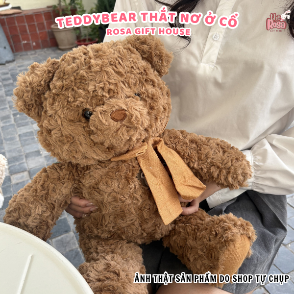 Gấu bông Teddy Bear thắt nơ màu nâu & be cao cấp – Gấu bông mềm mịn quà tặng dễ thương - GẤU BÔNG ROSA GIFT HOUSE