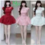 DX_ Đầm váy ngắn, Đầm Xược Hàn ôm dáng kiểu cổ sen phối Lưới đính hoa tay phồng kèm quần