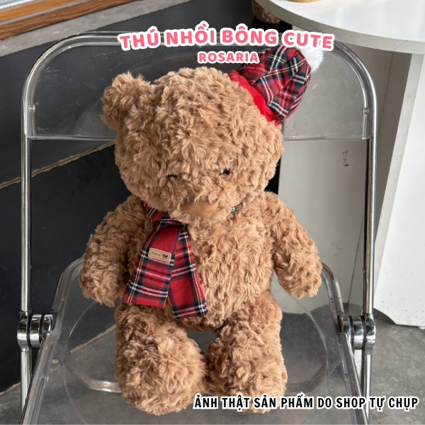 Gấu bông Teddy thắt nơ caro đỏ – Thú nhồi bông cao cấp dễ thương, quà tặng ý nghĩa