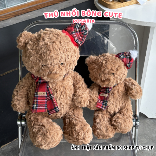 Gấu bông Teddy thắt nơ caro đỏ – Thú nhồi bông cao cấp dễ thương, quà tặng ý nghĩa