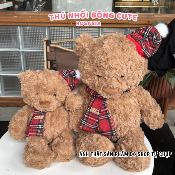 Gấu bông Teddy thắt nơ caro đỏ – Thú nhồi bông cao cấp dễ thương, quà tặng ý nghĩa