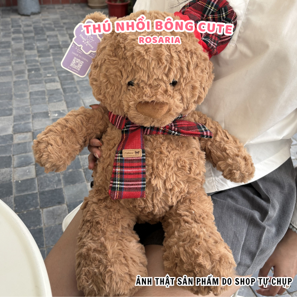 Gấu bông Teddy thắt nơ caro đỏ – Thú nhồi bông cao cấp dễ thương, quà tặng ý nghĩa
