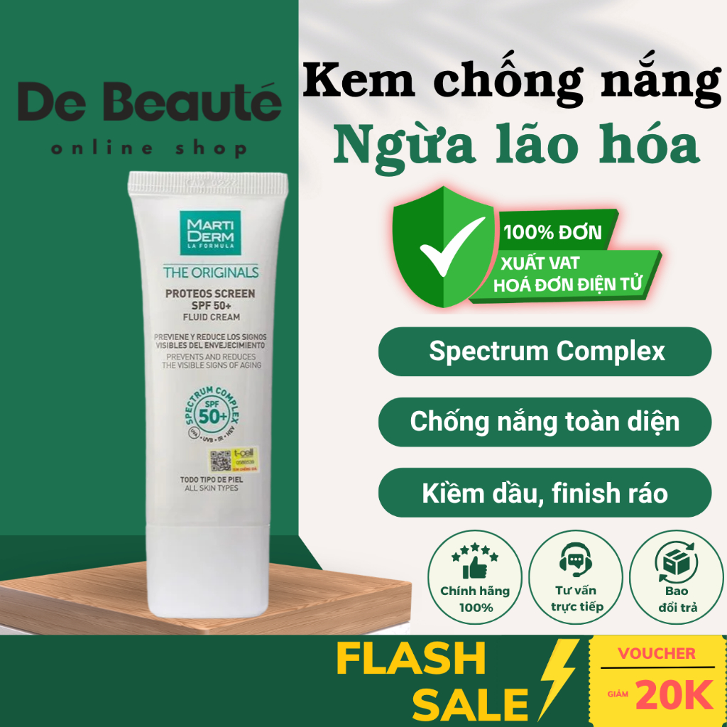[HÀNG CÔNG TY] Kem Chống Nắng Bảo Vệ Da Toàn Diện, Ngừa Nám MartiDerm The OriginalsProteos Screen SPF50+ FluidCream