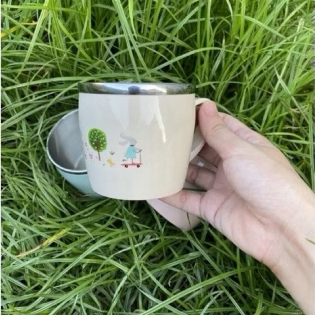 ( Giảm giá 40%) Cốc uống nước 2 lớp, Cốc 2 lớp cách nhiệt, Cốc Inox bọc nhựa, Cốc có tay cầm dễ thương- VIỆT NHẬ