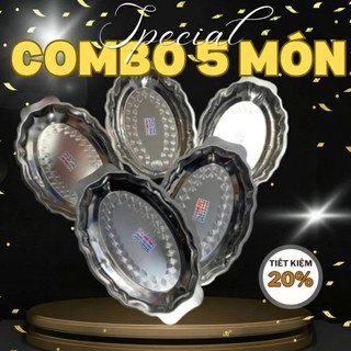 COMBO 5 DĨA NÉ BÒ, DĨA XOÀI INOX 35X23CM, DĨA HẤP GÀ XÀO BÒ SÂU LÒNG