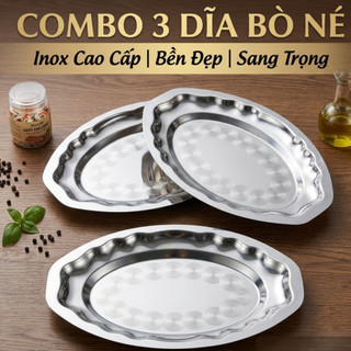 Combo 3 dĩa né dĩa hột xoài inox, dĩa hột xoài lòng cạn inox 430, dĩa hấp cá, chảo né