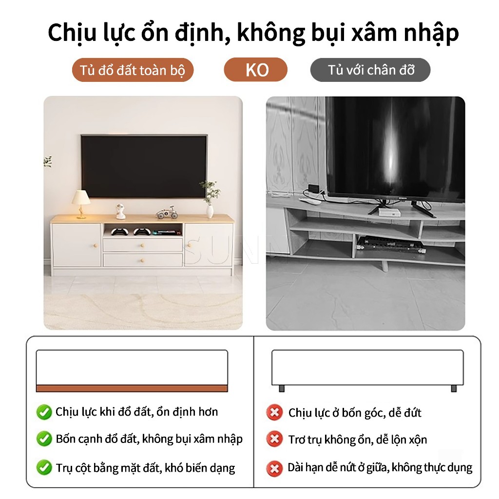 Sunny Tủ TV Kệ TV 2 Cánh 2 Ngăn Kéo Đặt Sàn Cho Phòng Khách Hiện Đại Đa Năng
