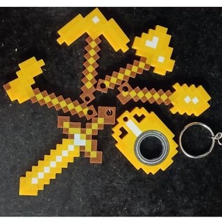 Combo Keyrambit Và Phụ Kiện Minecraft khai thác tài nguyên chế bằng Vàng - Móc khóa Vận động ngón tay và xả stress