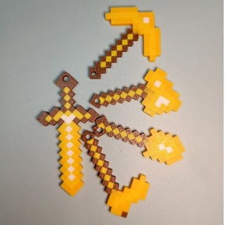 Combo Keyrambit Và Phụ Kiện Minecraft khai thác tài nguyên chế bằng Vàng - Móc khóa Vận động ngón tay và xả stress