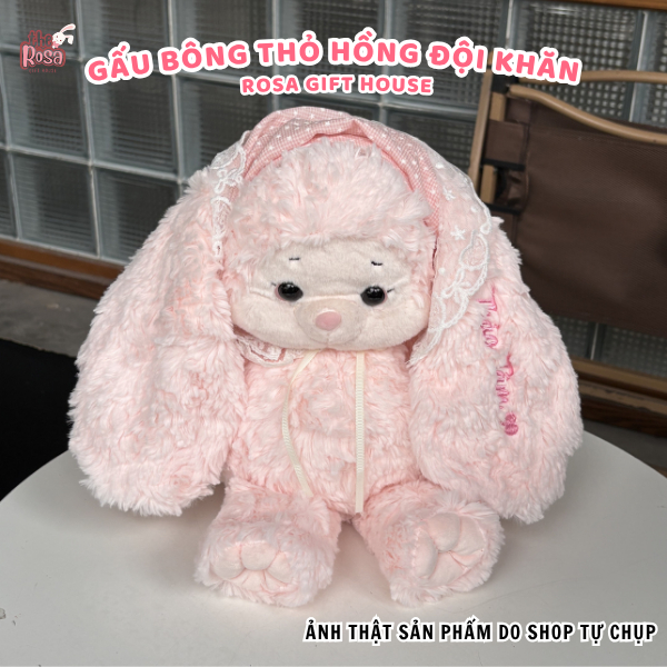 Gấu bông thỏ hồng đội khăn thêu tên theo yêu cầu – Thú nhồi bông dễ thương quà tặng cá nhân hóa 40CM