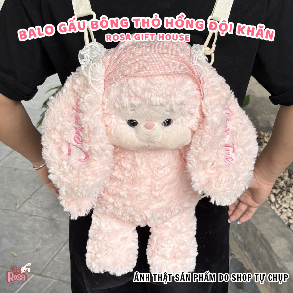 Gấu bông thỏ hồng đội khăn thêu tên theo yêu cầu – Thú nhồi bông dễ thương quà tặng cá nhân hóa 40CM