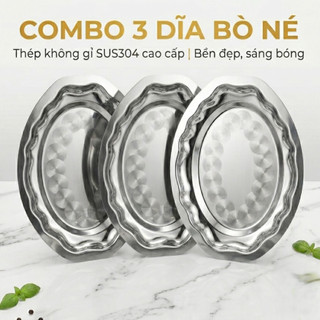 Combo 3 chảo né inox cao cấp – Dĩa hột xoài hấp cá bền đẹp an toàn