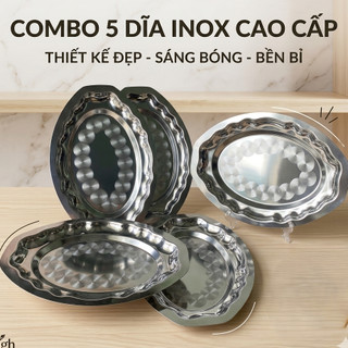 Combo 5 Dĩa Né Inox 430 Cao Cấp Viền Sóng, Chống Gỉ Siêu Bền, Chảo Né Hột Xoài