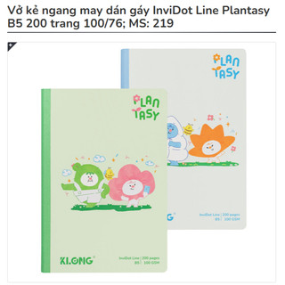 KLONG - Vở Kẻ Ngang May Dán Gáy InviDot Line Plantasy B5 80 /120 /200 Trang 100/76: MS: 217 - 218 - 219