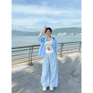 Set Áo Sơ Mi Khoác Ngoài Đi Biển Mix Quần Ống Rộng Sang Trọng, Set Đồ Nữ Đẹp Mặc Đi Chơi, Đi Biển