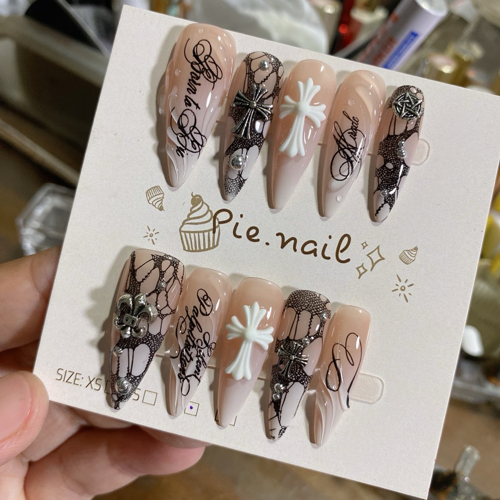 492. nailbox thạch nude ombre trắng, charm chữ thập hot