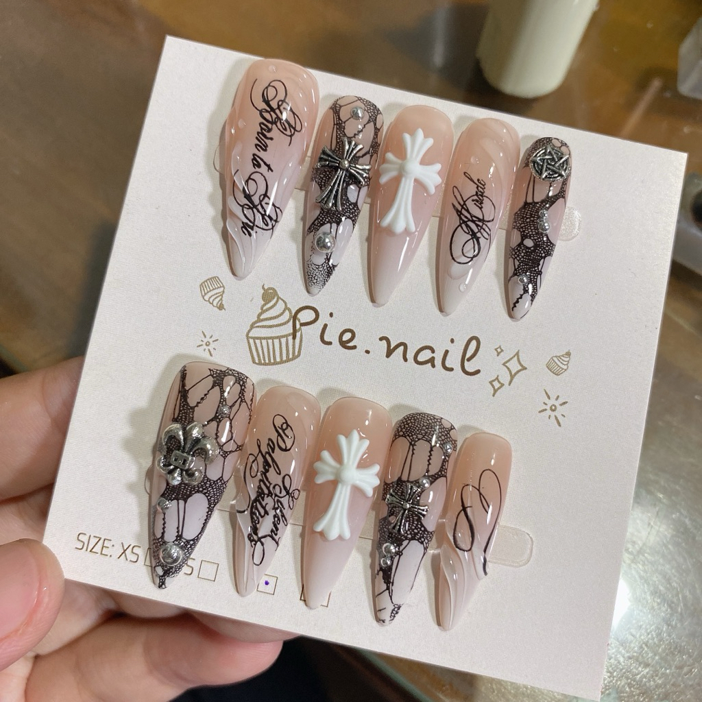 492. nailbox thạch nude ombre trắng, charm chữ thập hot