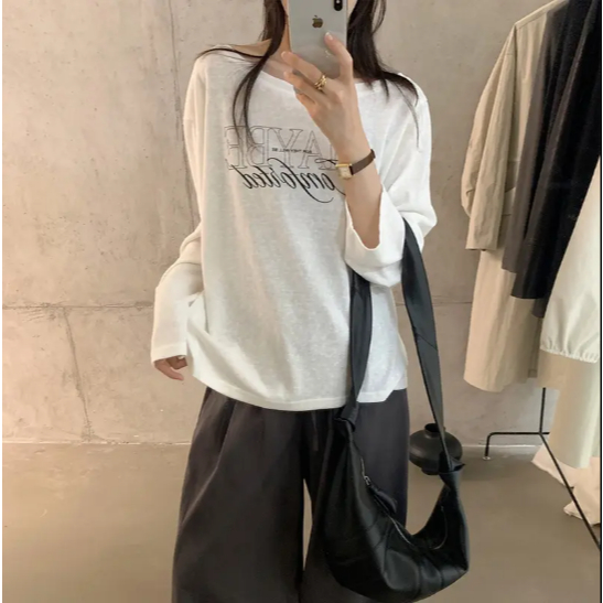 Áo thun dài tay nữ in chữ Maybe dễ phối đồ chất xược co giãn thoáng mát thấm hút mồ hôi hình đơn giản trẻ trung